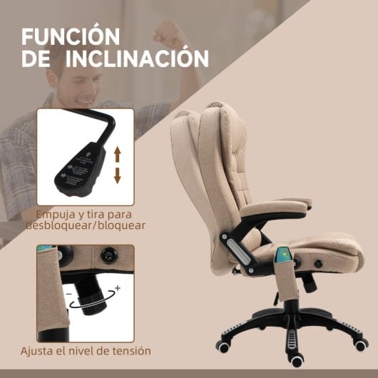 Vinsetto Silla De Masaje Reclinable Con 6 Puntos De Masaje 68x72x110-120cm Caqui