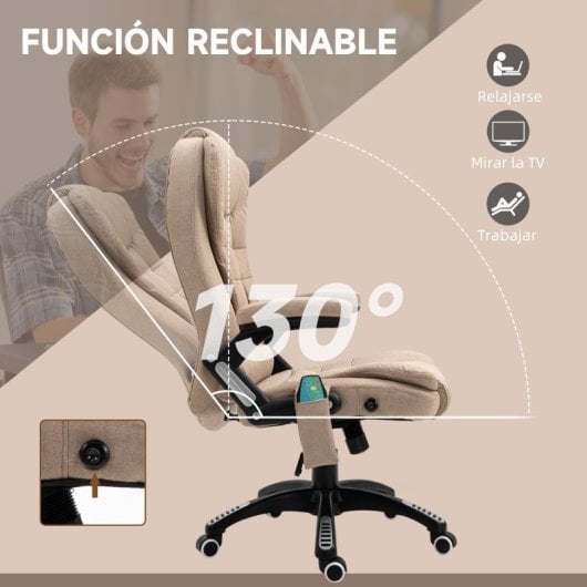 Vinsetto Silla De Masaje Reclinable Con 6 Puntos De Masaje 68x72x110-120cm Caqui