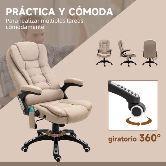 Vinsetto Silla De Masaje Reclinable Con 6 Puntos De Masaje 68x72x110-120cm Caqui