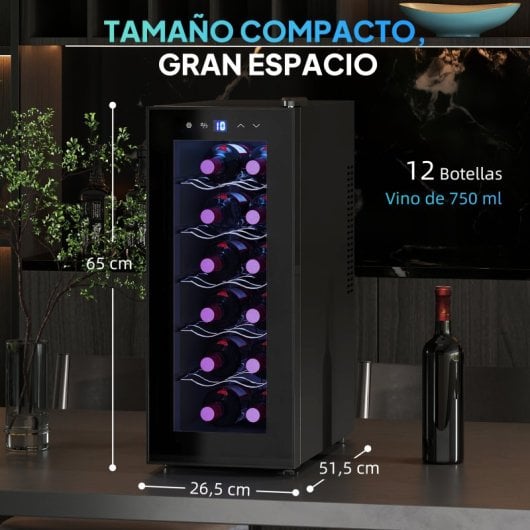 Homcom Vinoteca 12 Botellas Temperatura Ajustable 8-18? Negro