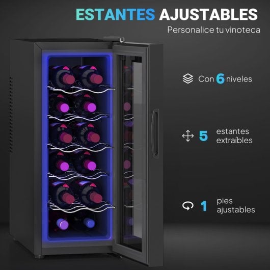 Homcom Vinoteca 12 Botellas Temperatura Ajustable 8-18? Negro