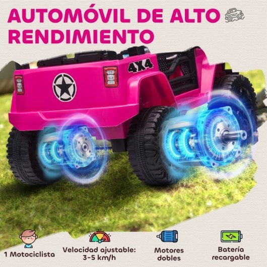 Homcom Coche Eléctrico Para Niños +3 Años Con Control Remoto 100x65x72 Cm Rosa