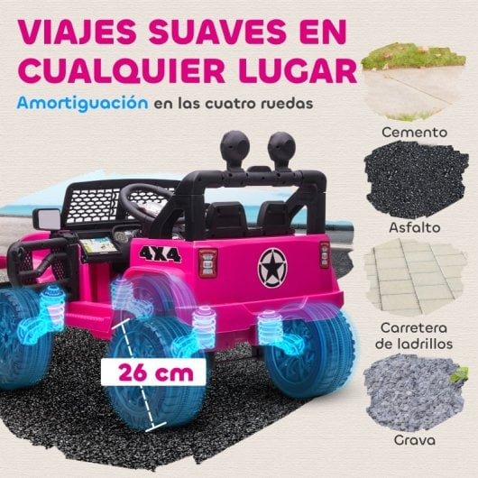 Homcom Coche Eléctrico Para Niños +3 Años Con Control Remoto 100x65x72 Cm Rosa