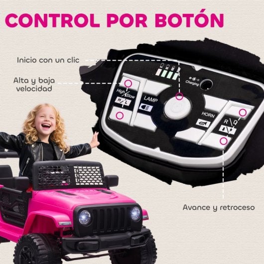 Homcom Coche Eléctrico Para Niños +3 Años Con Control Remoto 100x65x72 Cm Rosa