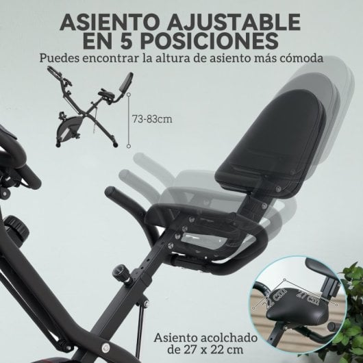 Sportnow Bicicleta Estática Plegable Con Respaldo Y Pantalla Lcd Negre