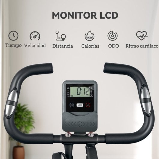 Sportnow Bicicleta Estática Plegable Con Respaldo Y Pantalla Lcd Negre