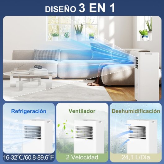 Homcom Aire Acondicionado Portátil 3 En 1 9000 Btu Para Habitación 28m² Blanco