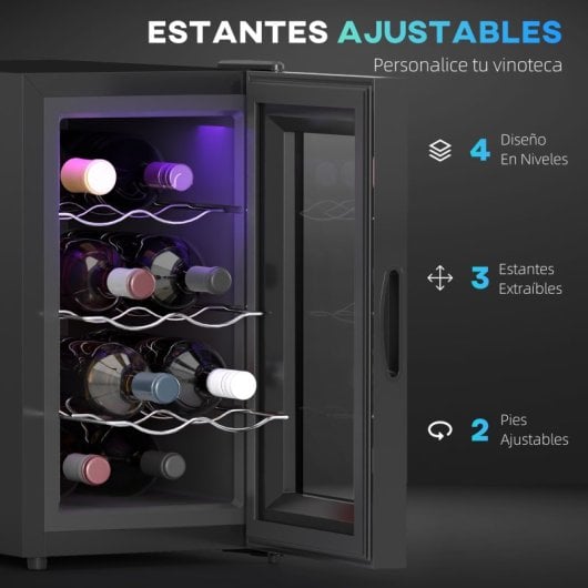 Homcom Vinoteca 8 Botellas Temperatura Ajustable 8-18? Negro