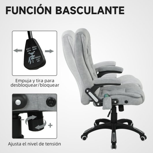 Vinsetto Silla De Oficina Reclinable Con 6 Puntos De Masaje 68x72x110-120cm Gris