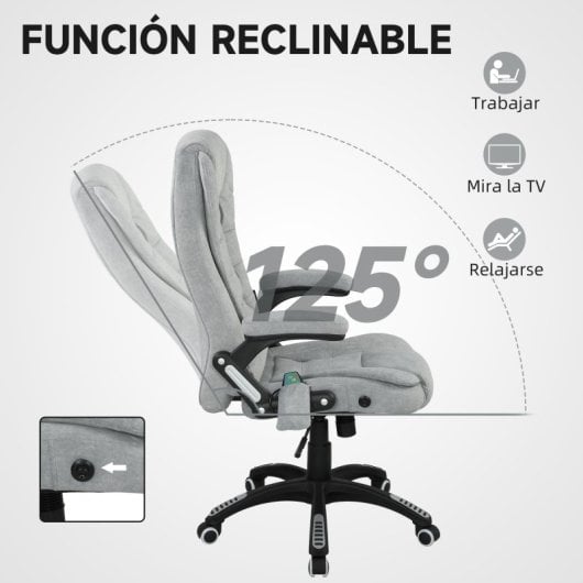 Vinsetto Silla De Oficina Reclinable Con 6 Puntos De Masaje 68x72x110-120cm Gris