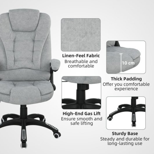 Vinsetto Silla De Oficina Reclinable Con 6 Puntos De Masaje 68x72x110-120cm Gris