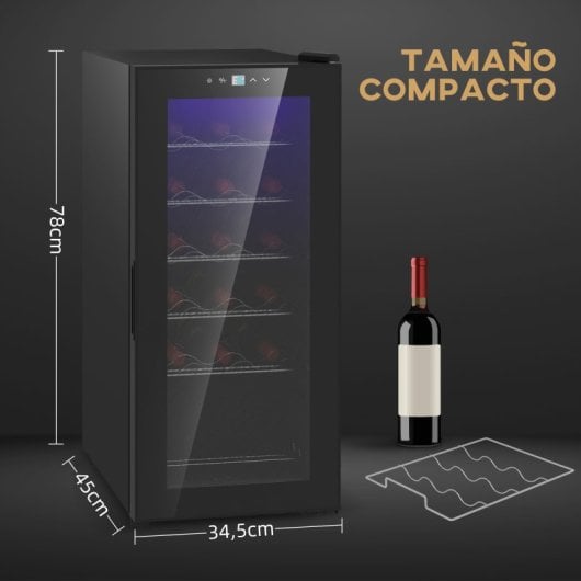 Homcom Nevera Vinos 18 Botellas 50l Con Luz Led Interior Pantalla Táctil Digital