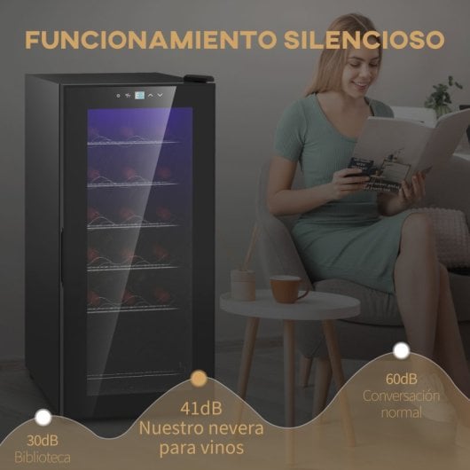 Homcom Nevera Vinos 18 Botellas 50l Con Luz Led Interior Pantalla Táctil Digital