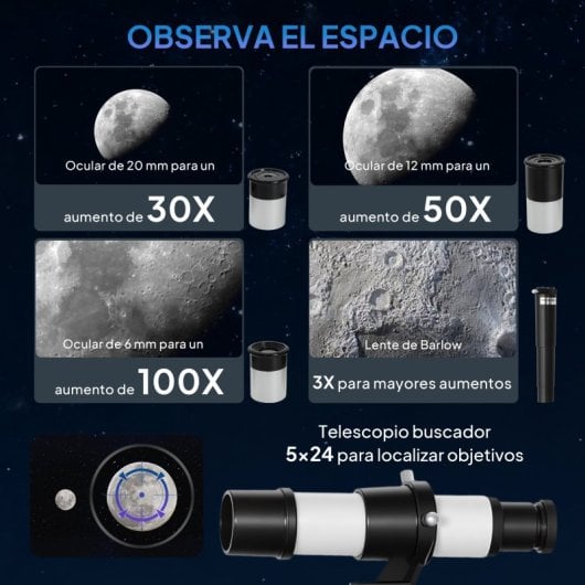 Outsunny Telescopio Refractor Astronómico Para Adultos Principiantes Con Trípode