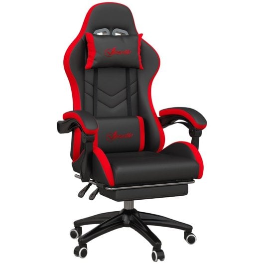 Vinsetto Silla Gaming De Cuero Pu Reclinable 135° Altura Ajustable Negro Y Rojo
