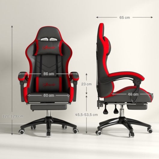 Vinsetto Silla Gaming De Cuero Pu Reclinable 135° Altura Ajustable Negro Y Rojo