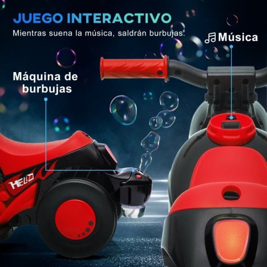 Aiyaplay Moto Eléctrica Infantil 6v Con Burbujas, Música Y Luces 30 Kg Rojo