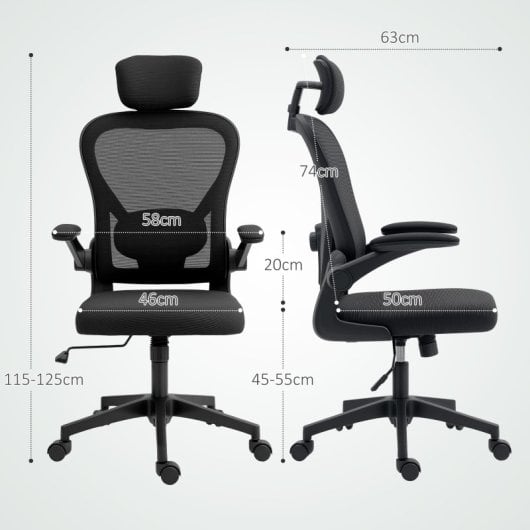 Homcom Silla De Oficina De Malla Con Soporte Lumbar Y Altura Ajustable Negro