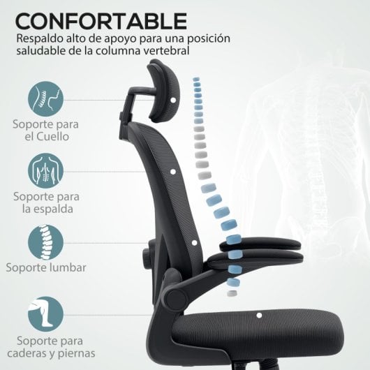 Homcom Silla De Oficina De Malla Con Soporte Lumbar Y Altura Ajustable Negro