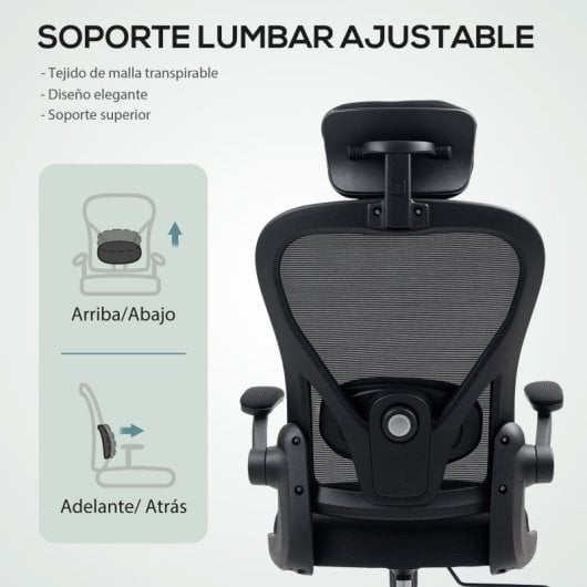 Homcom Silla De Oficina De Malla Con Soporte Lumbar Y Altura Ajustable Negro