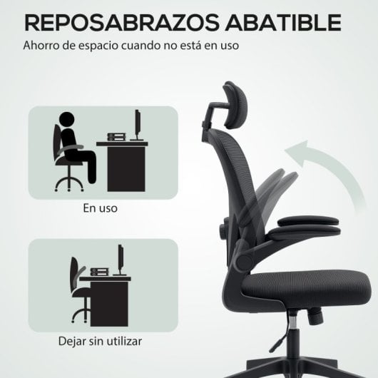 Homcom Silla De Oficina De Malla Con Soporte Lumbar Y Altura Ajustable Negro