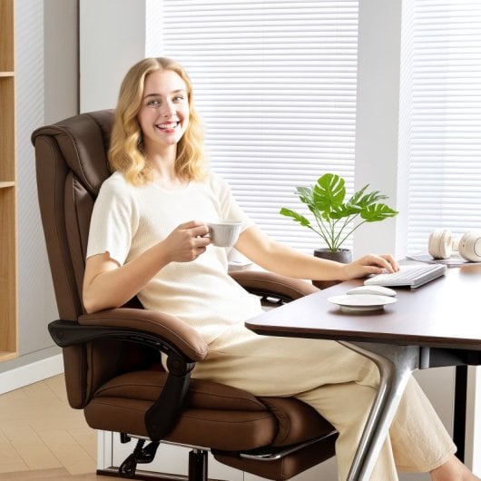 Homcom Cadeira de Escritório com Apoio de Pés, Encosto Reclinável e Ajuste de Altura Castanha