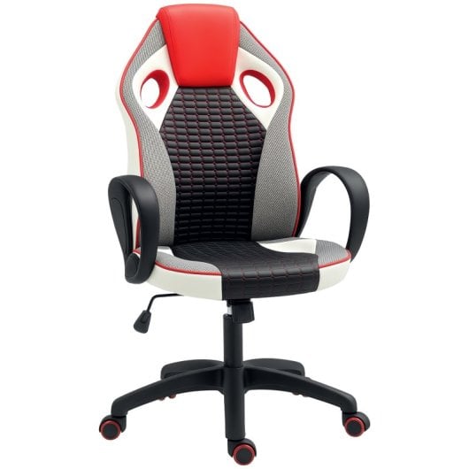 Homcom Cadeira Gaming Ergonómica em PU/Malha com Detalhes Vermelhos