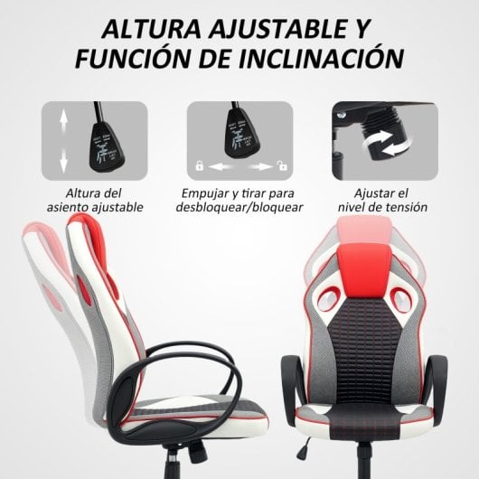 Homcom Cadeira Gaming Ergonómica em PU/Malha com Detalhes Vermelhos