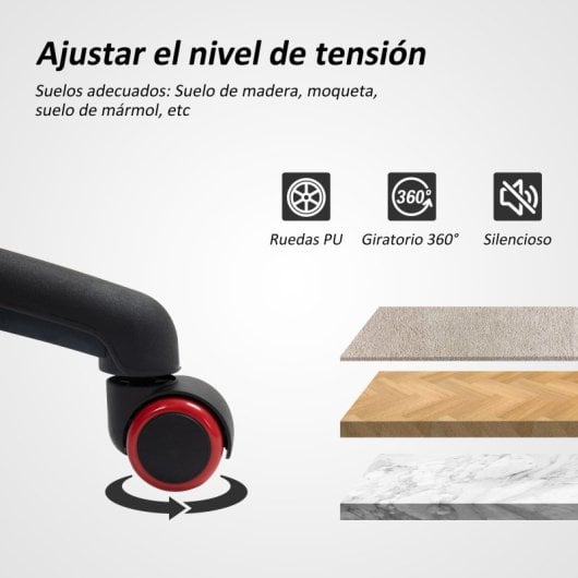 Homcom Cadeira Gaming Ergonómica em PU/Malha com Detalhes Vermelhos