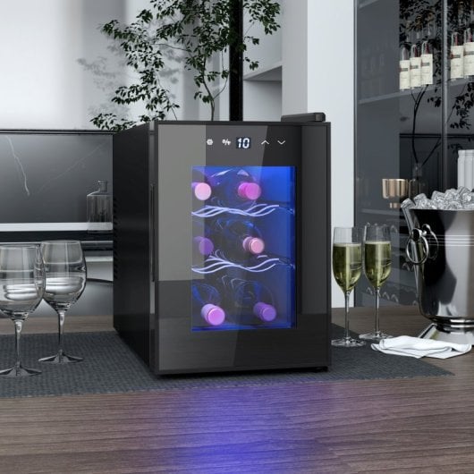 Homcom Nevera Vinos Con Luz Led Interior Temperatura Regulable Y Estantes Negro