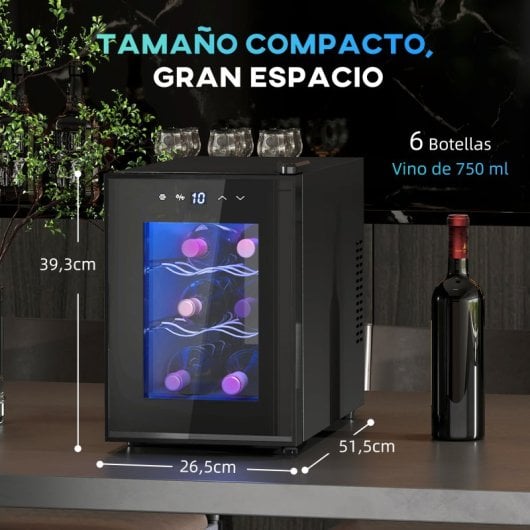 Homcom Nevera Vinos Con Luz Led Interior Temperatura Regulable Y Estantes Negro