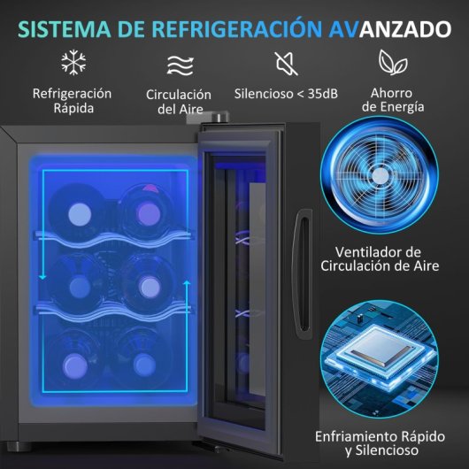 Homcom Nevera Vinos Con Luz Led Interior Temperatura Regulable Y Estantes Negro