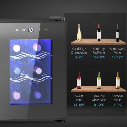 Homcom Nevera Vinos Con Luz Led Interior Temperatura Regulable Y Estantes Negro