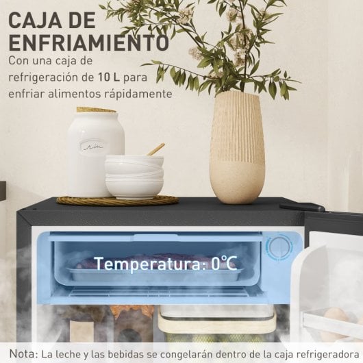 Frigorífico mini silencioso Homcom de 91 litros, Classe E, com prateleiras ajustáveis, preto.