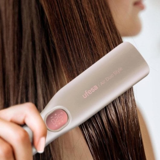 Keramik-Glätteisen Ufesa Air Duo Style 220ºC 3 Temperaturstufen Abschaltautomatik Breite Platten LCD Silber