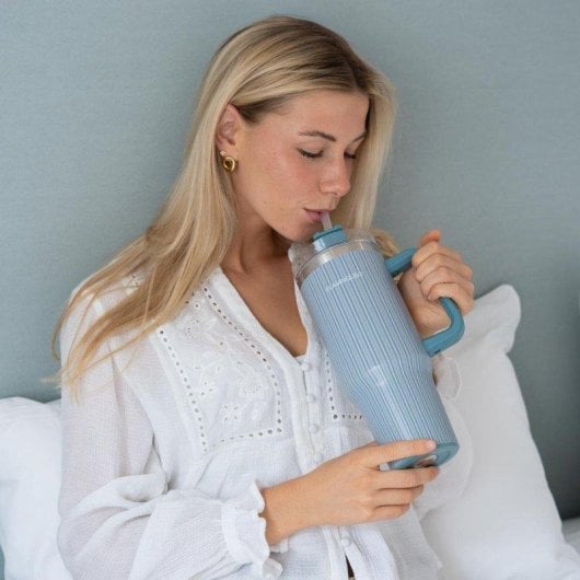 Flamingueo Gobelet Thermique Vert Acier Inoxydable 1,18L avec Anse et Paille