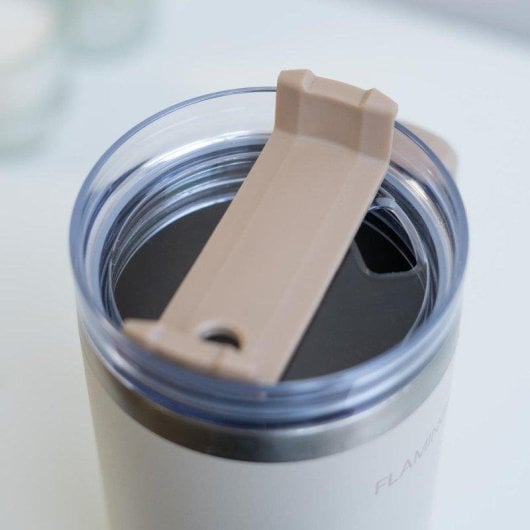 Flamingueo Vaso Termico Beige Acciaio Inox 0,9L con Manico e Cannuccia
