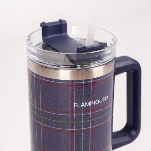 Flamingueo Gobelet Isotherme Inox 1,18L Bleu avec Anse et Paille