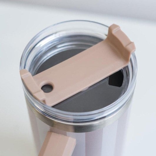 Flamingueo Thermobecher Beige Edelstahl 1,18l mit Henkel und Strohhalm