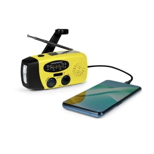 Radio solar de emergencia Thomson RT260Y con linterna LED, powerbank 2000 mAh y función SOS