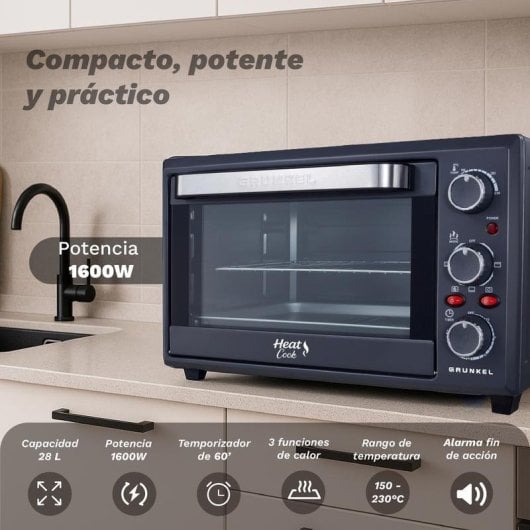 Horno eléctrico Grunkel HR-28COOK 28 L Negro Acero con convección y temporizador