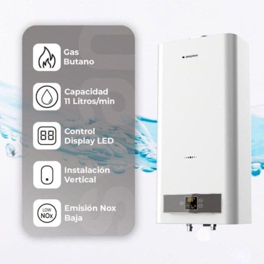 Termo de gas Aspes 11L 22000W vertical Display LED y máxima eficiencia