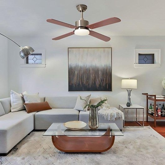 Ventilateur de plafond Bel Air Home Kenia Shakespear 18W LED 4 pales marron