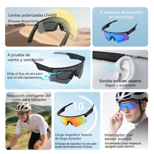 Blackview D2 Bluetooth Fahrrad-Smartbrille Blau, Offenes Ohr, Polarisiert UV400