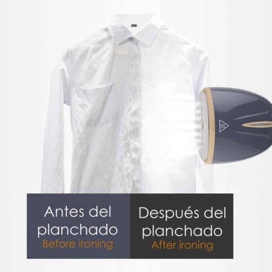 Plancha de vapor vertical portátil Dam Electronics 1300W, depósito 120 ml y sistema 360°