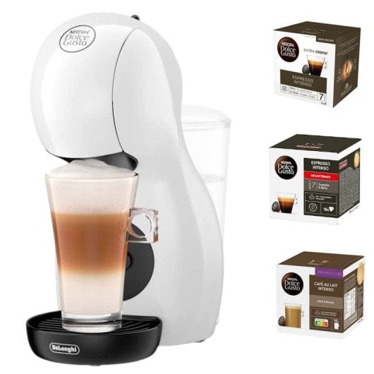 DeLonghi Piccolo XS Cafetera Dolce Gusto Blanca + Pack 48 Cápsulas (3x16uds)