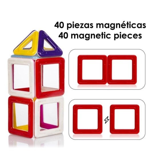 Jeu de Construction Magnétique pour Enfants avec Roues Mobiles, 40 Pièces, Dam Electronics