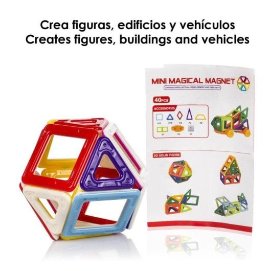 Jeu de Construction Magnétique pour Enfants avec Roues Mobiles, 40 Pièces, Dam Electronics