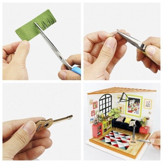 Dam Electronics Sala de estar Locuss Holzpuppenhaus-Bausatz zum Bemalen und Zusammenbauen, 156 Teile