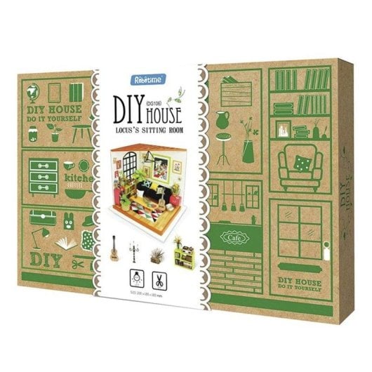 Dam Electronics Sala de estar Locuss Holzpuppenhaus-Bausatz zum Bemalen und Zusammenbauen, 156 Teile